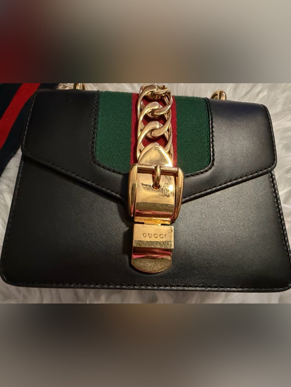 GUCCI Black Leather Sylvie Shoulder Bag / Crossbody - Picture 2 of 16